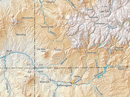 The Southern Rockies Elevation Tints Fine Art Print Map