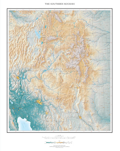 The Southern Rockies Elevation Tints Fine Art Print Map