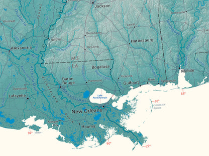 The United States Elevation Tints Fine Art Print Map