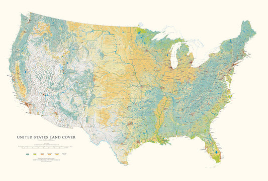 The United States Land Cover Elevation Tints Fine Art Print Map