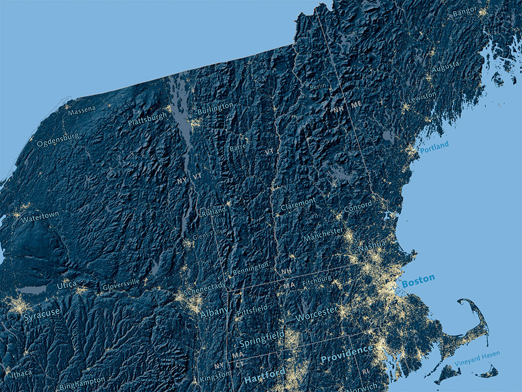 The United States at Night Elevation Tints Fine Art Print Map