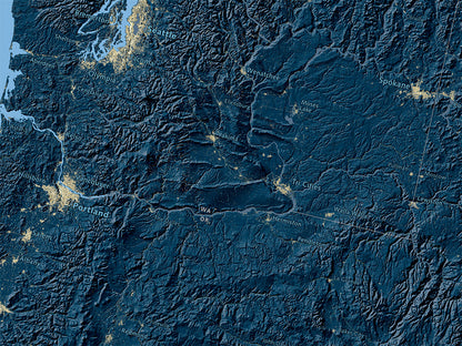 The United States at Night Elevation Tints Fine Art Print Map