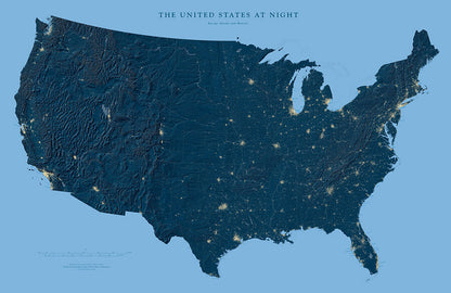 The United States at Night Elevation Tints Fine Art Print Map