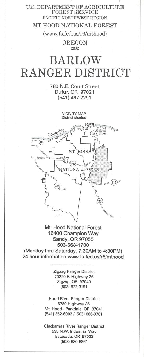 MT HOOD NF, BARLOW RANGER DISTRICT, OR