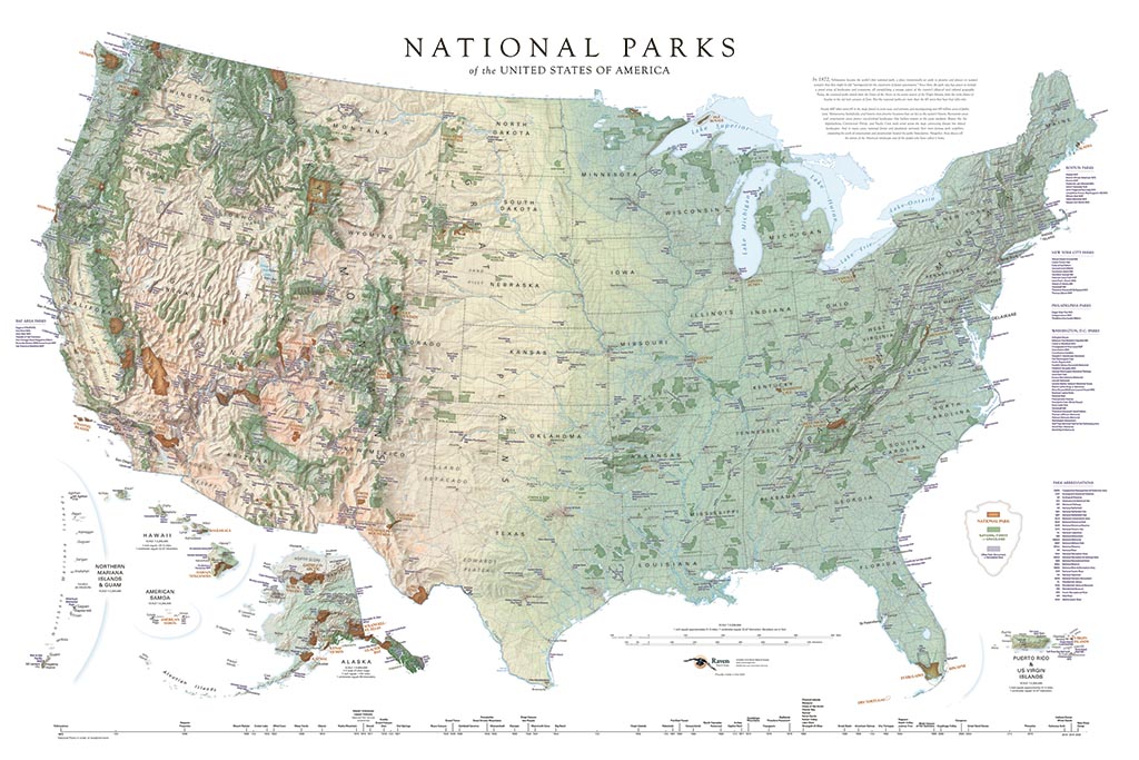 National Parks of the United States Fine Art Print Map - Classic
