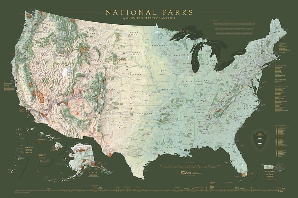 National Parks of the United States Fine Art Print Map - Ranger