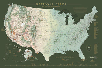 National Parks of the United States Fine Art Print Map - Ranger