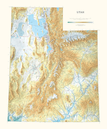 Utah Elevation Tints Fine Art Print Map