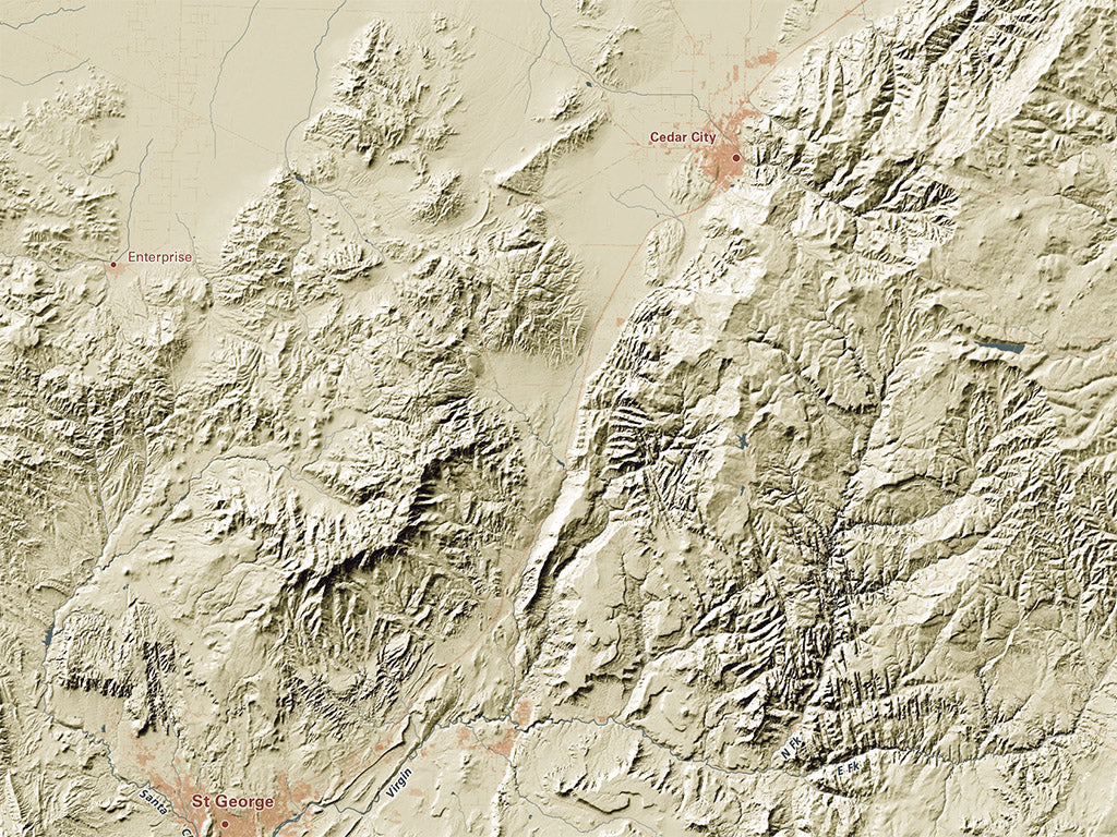 Utah Landforms and Rivers Fine Art Print Map