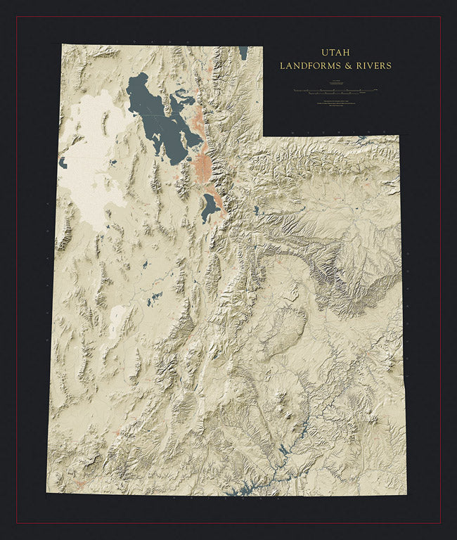 Utah Landforms and Rivers Fine Art Print Map