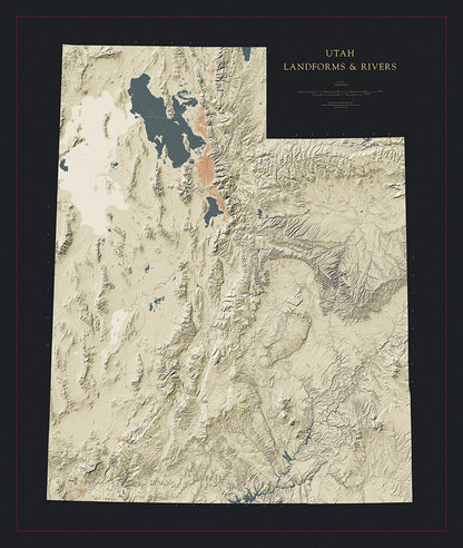 Utah Landforms and Rivers Fine Art Print Map