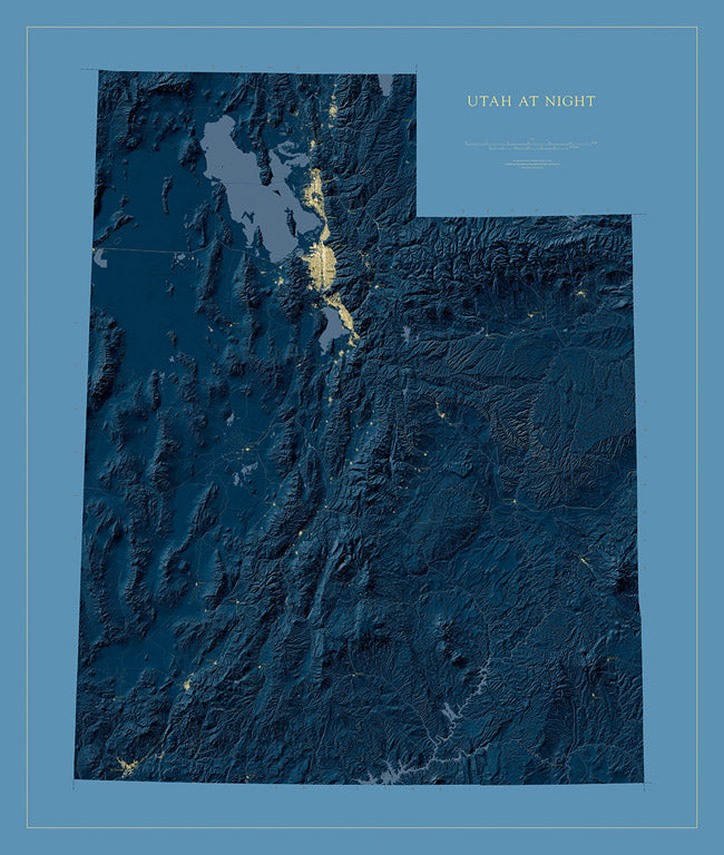 Utah at Night Fine Art Print Map
