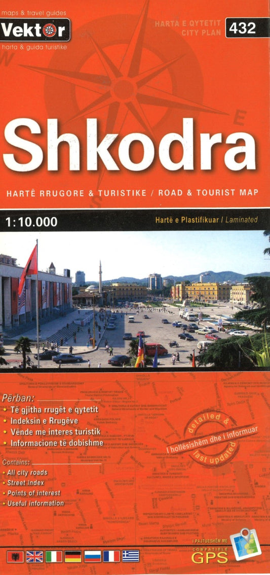 Shkodra Road & Tourist Map (City Map #432)