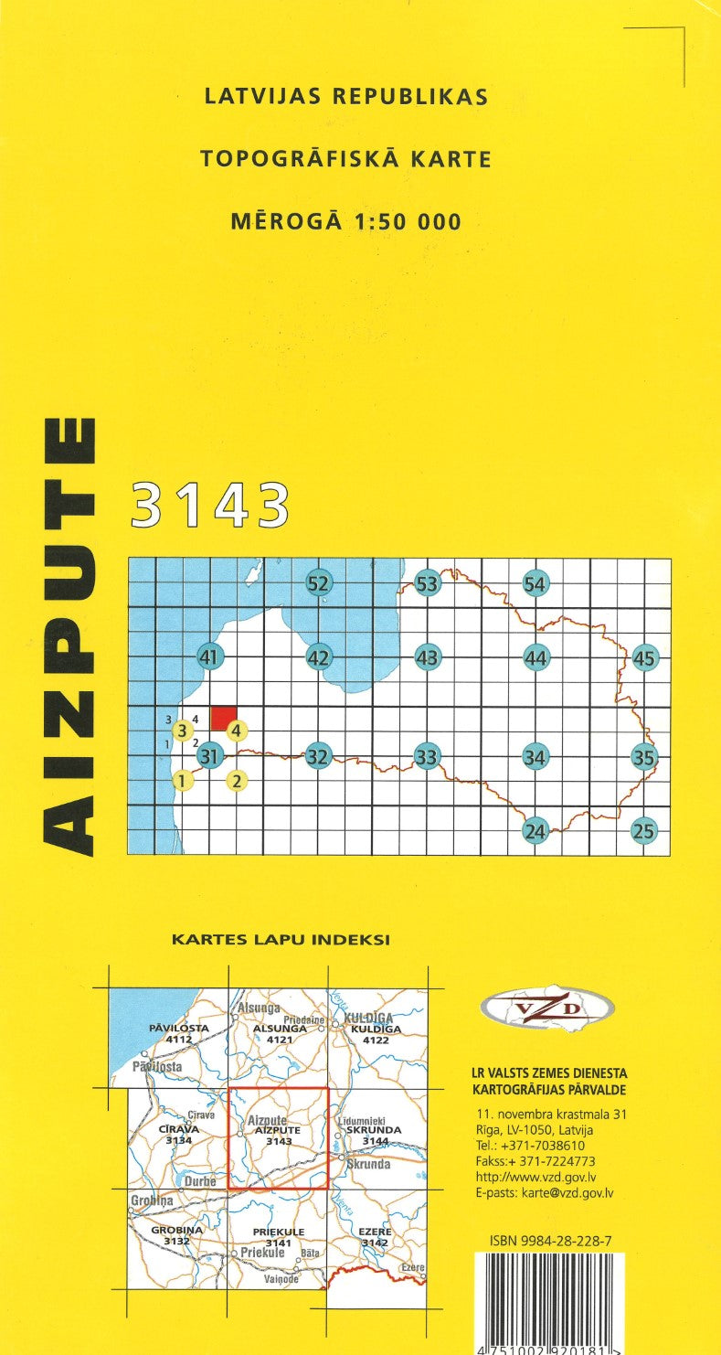 Aizpute : Latvijas Republikas Topografiska Karte #3143