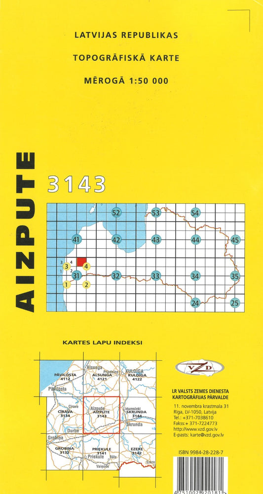 Aizpute : Latvijas Republikas Topografiska Karte #3143