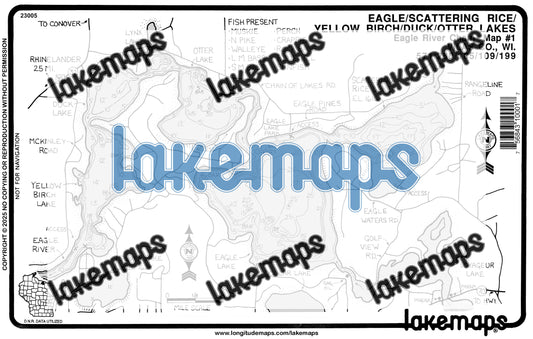 Vilas County, WI - Eagle R. Chain - Eagle/Yellow Birch/Scattering Rice - Lakemap - 23005