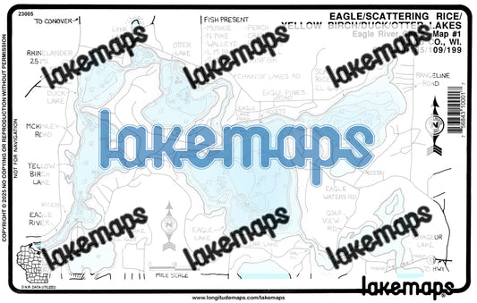 Vilas County, WI - Eagle R. Chain - Eagle/Yellow Birch/Scattering Rice - Lakemap - 23005