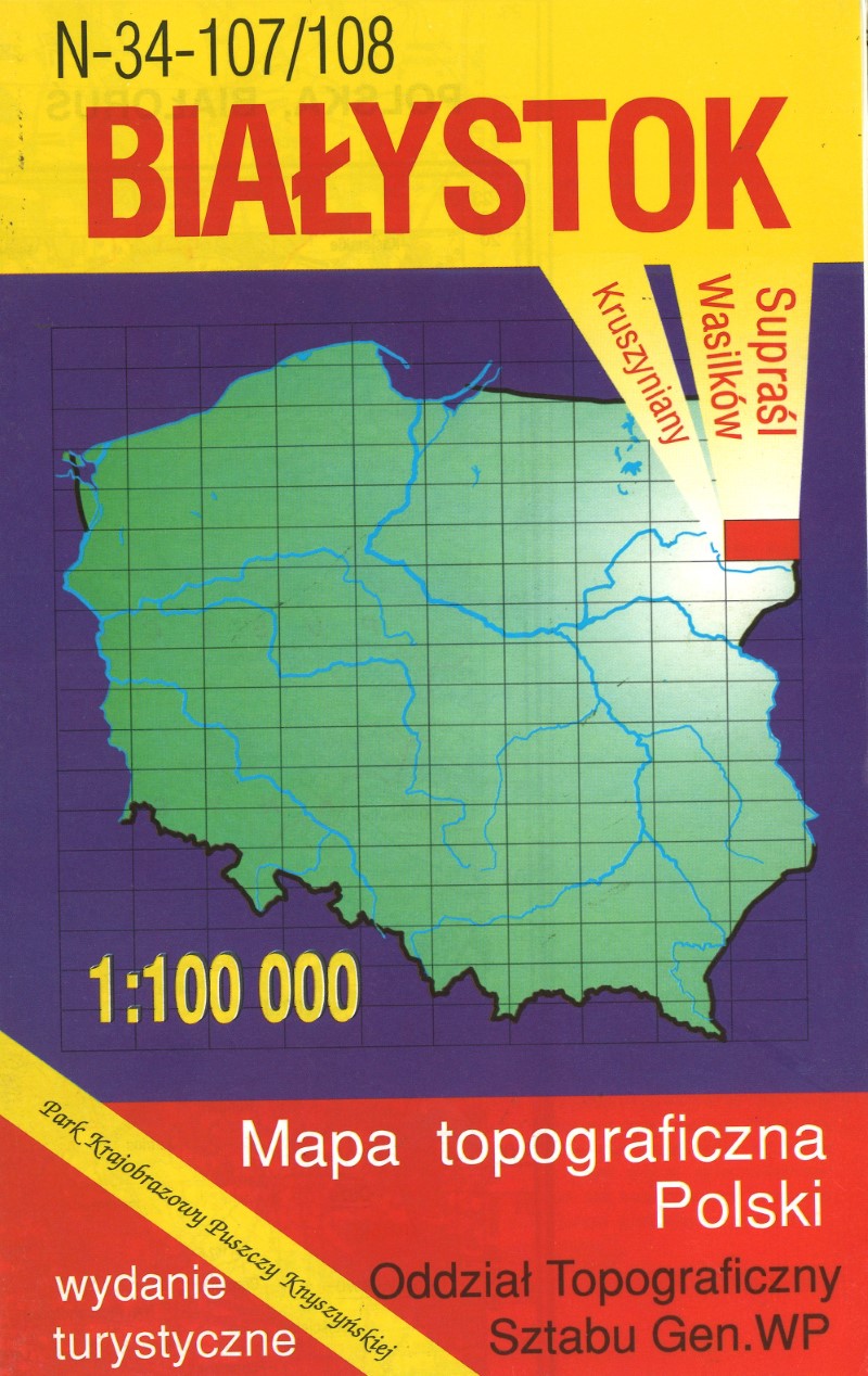 Bialystok 1:100,000 Mapa Topograficzna Polski # N-34-107/108