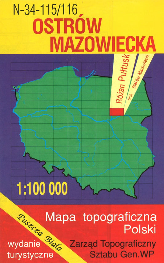 Ostrow Mazowiecka 1:100,000 Mapa Topograficzna Polski # N-34-115/116
