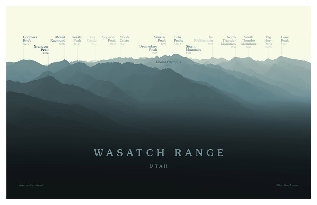Wasatch Range - Salt Lake City Peakscapes Elevation Panorama