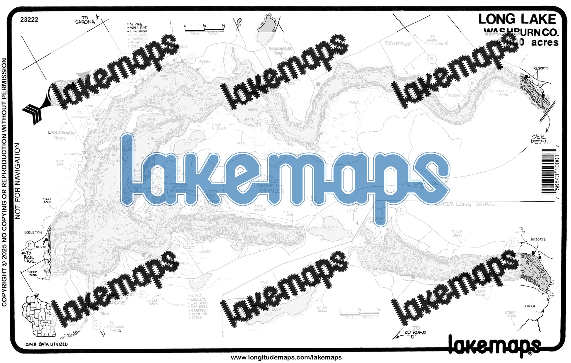 Washburn County, WI - Long Lake - General Guide - Lakemap - 23222