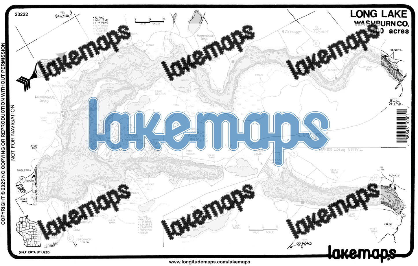 Washburn County, WI - Long Lake - General Guide - Lakemap - 23222