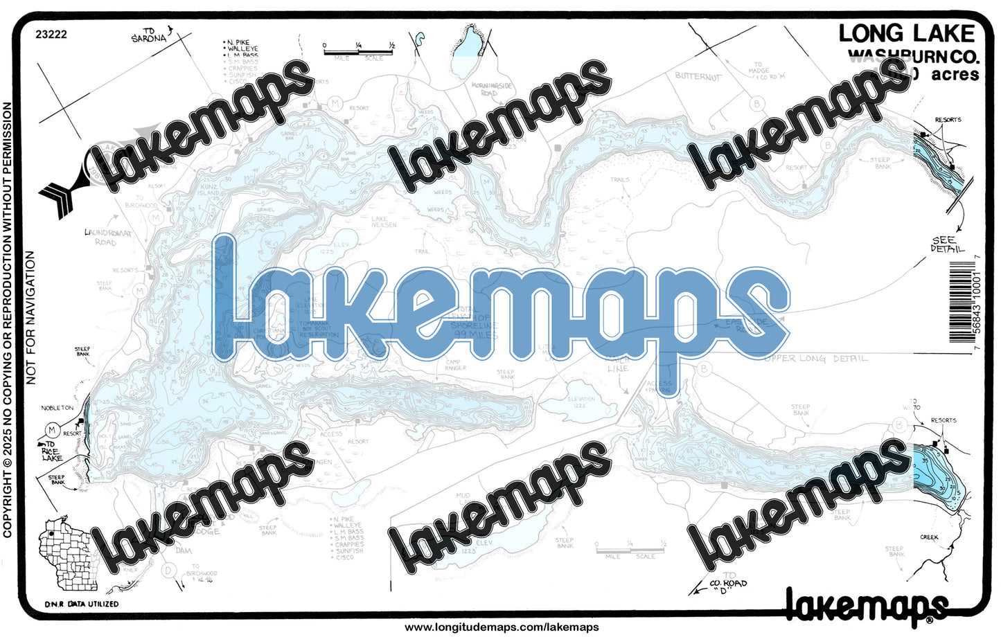 Washburn County, WI - Long Lake - General Guide - Lakemap - 23222
