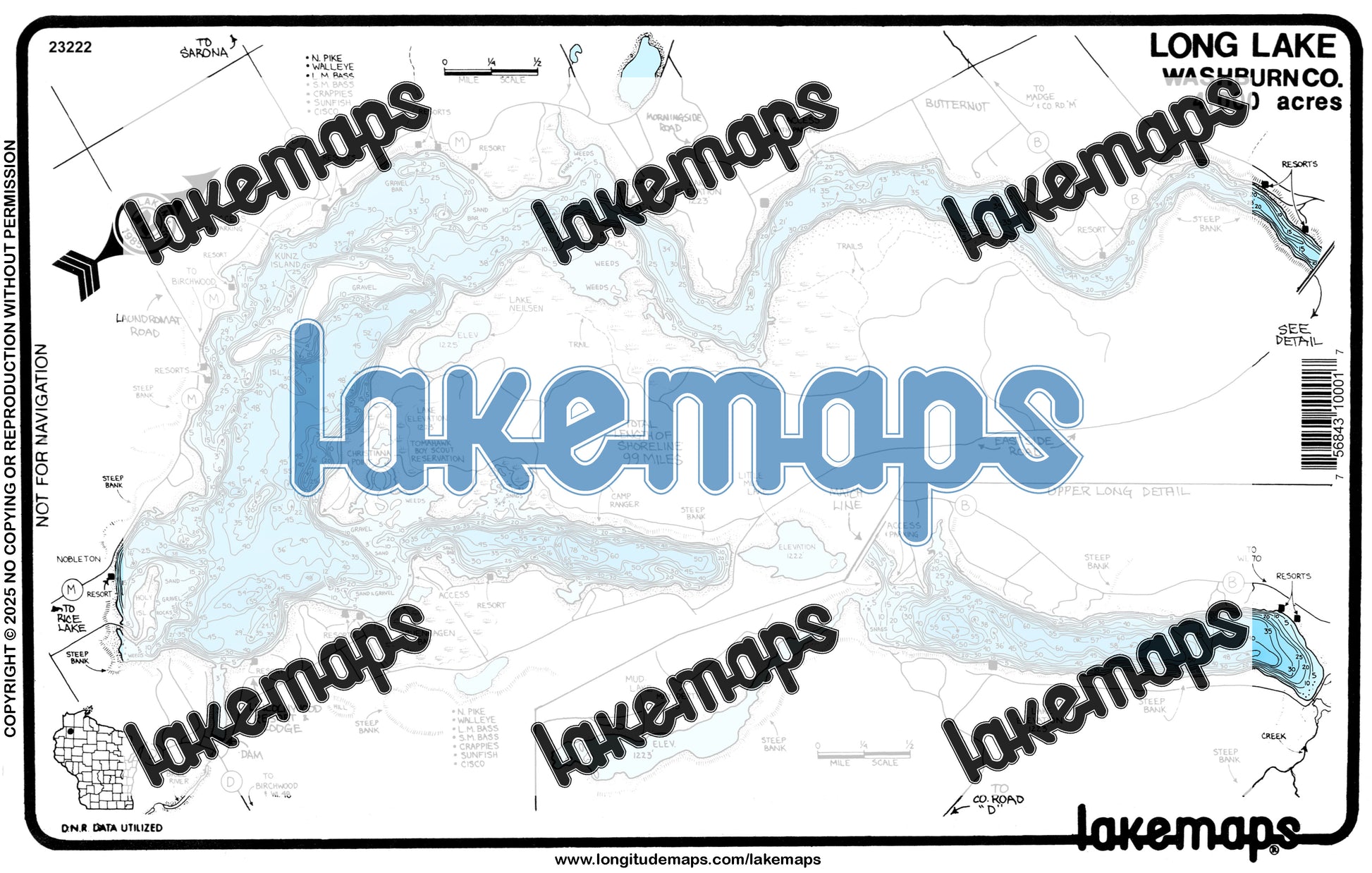 Washburn County, WI - Long Lake - General Guide - Lakemap - 23222
