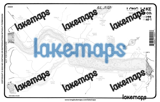 Washburn County, WI - Long Lake - map 1 North Bay Narrows - Lakemap - 23223
