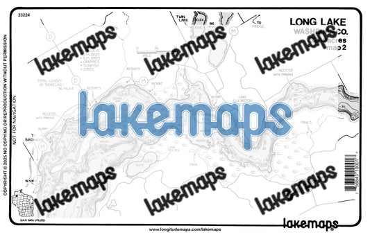 Washburn County, WI - Long Lake - map 2 North Arm to Kunz Is. - Lakemap - 23224