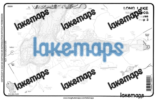 Washburn County, WI - Long Lake - map 3 Kunz Isl. - Gruenhagen Bay - Lakemap - 23225