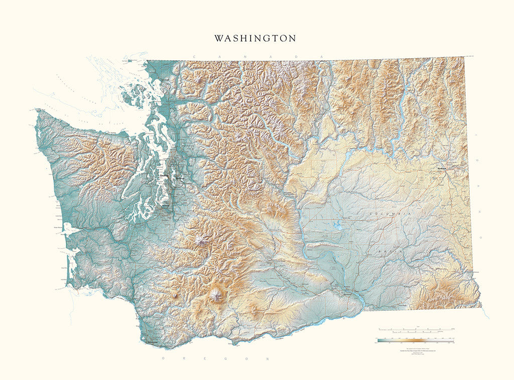 Washington Elevation Tints Fine Art Print Map