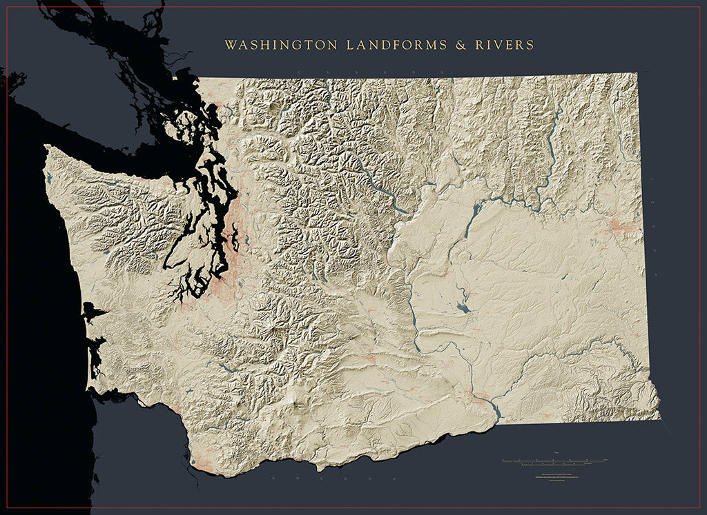 Washington Landforms and Rivers Map