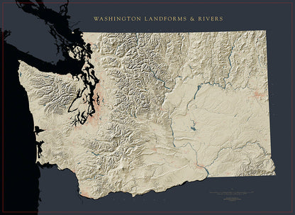 Washington Landforms and Rivers Map