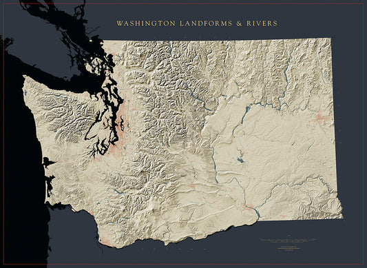 Washington Landforms and Rivers Map