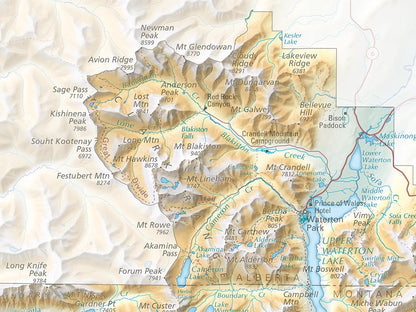 Waterton–Glacier International Peace Park Elevation Tints Fine Art Print Map