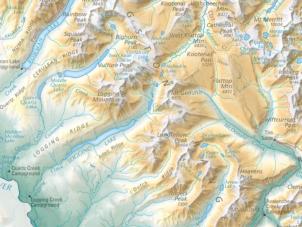 Waterton–Glacier International Peace Park Elevation Tints Fine Art Print Map