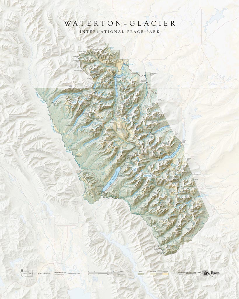 Waterton–Glacier International Peace Park Landscape Fine Art Print Map
