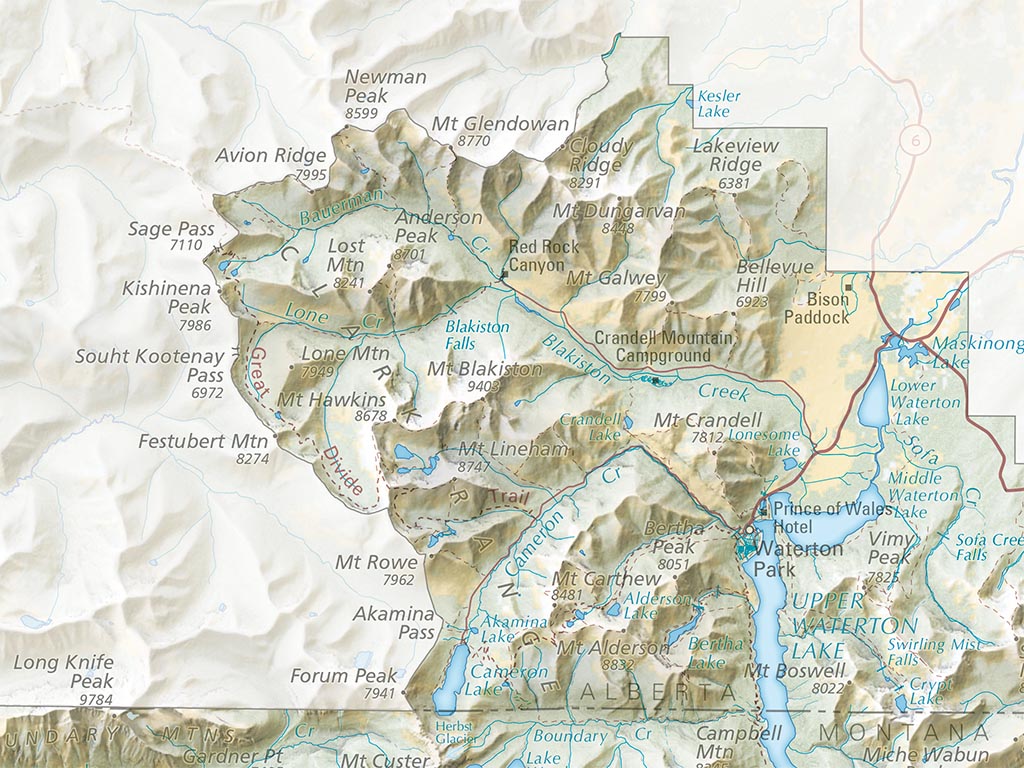 Waterton–Glacier International Peace Park Landscape Fine Art Print Map