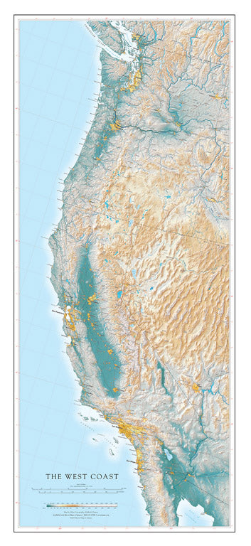 West Coast Elevation Tints Fine Art Print Map