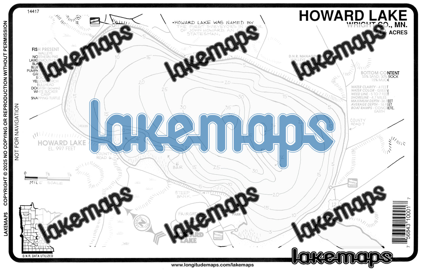 Wright County, MN - HOWARD - Lakemap - 14417