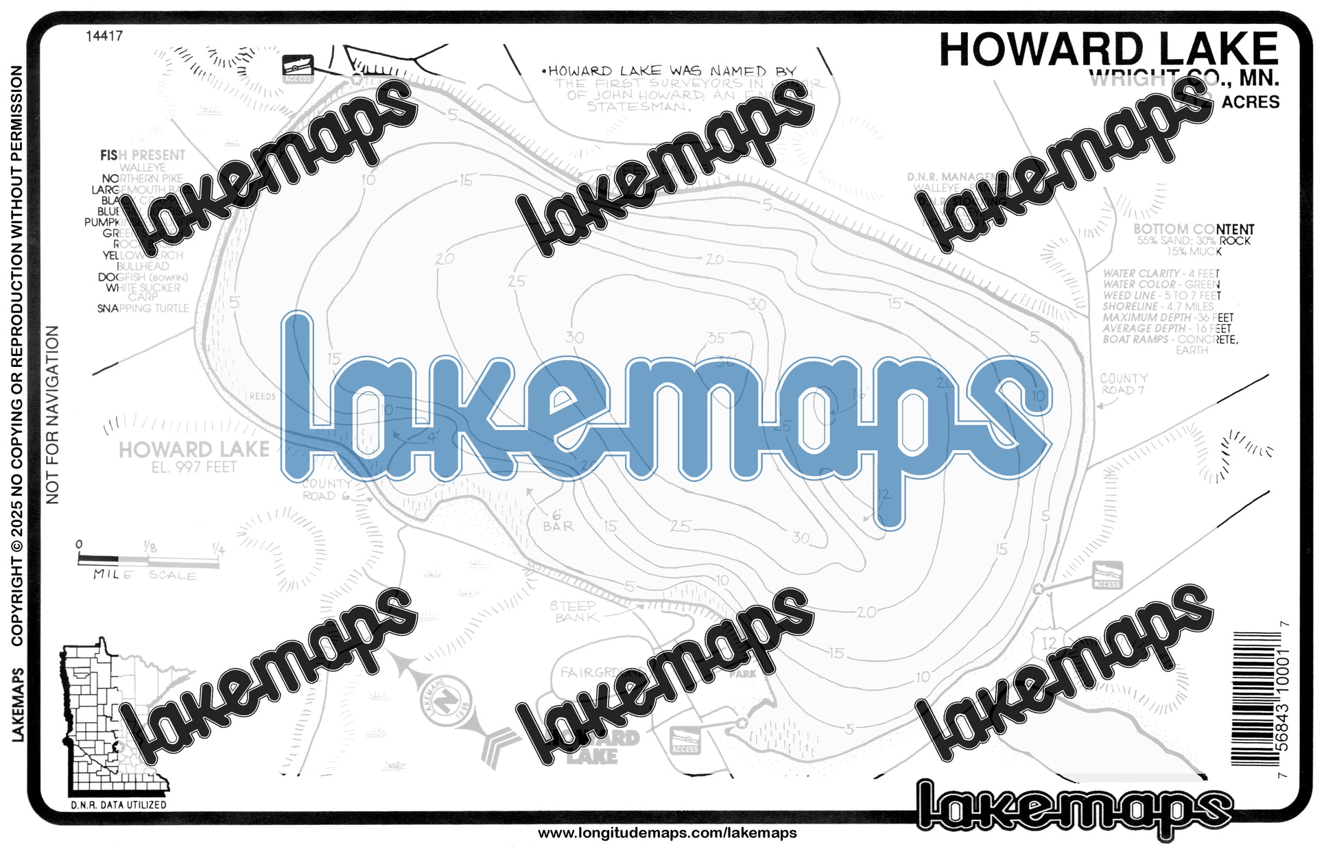 Wright County, MN - HOWARD - Lakemap - 14417