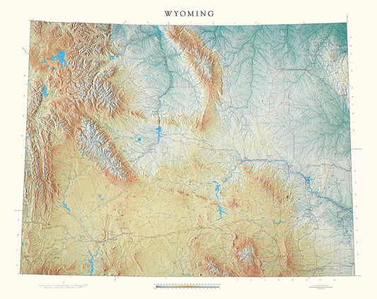 Wyoming Elevation Tints Fine Art Print Map