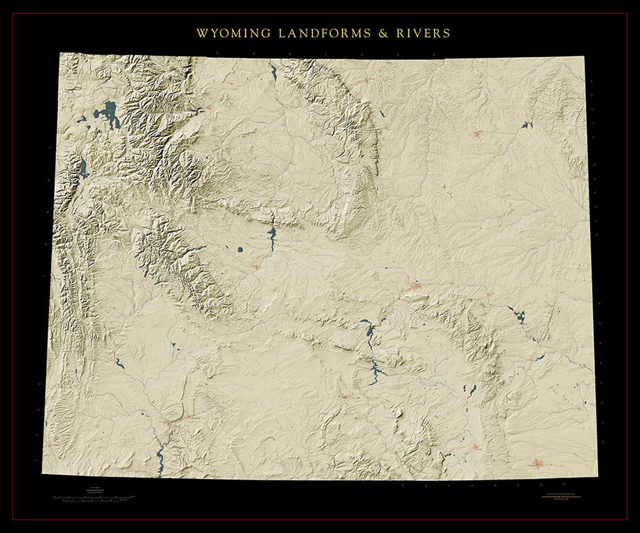 Wyoming Landforms and Rivers Fine Art Print Map
