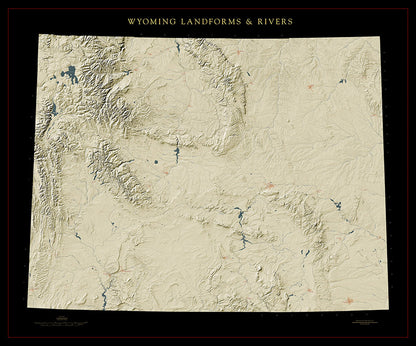 Wyoming Landforms and Rivers Fine Art Print Map
