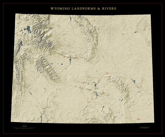 Wyoming Landforms and Rivers Fine Art Print Map