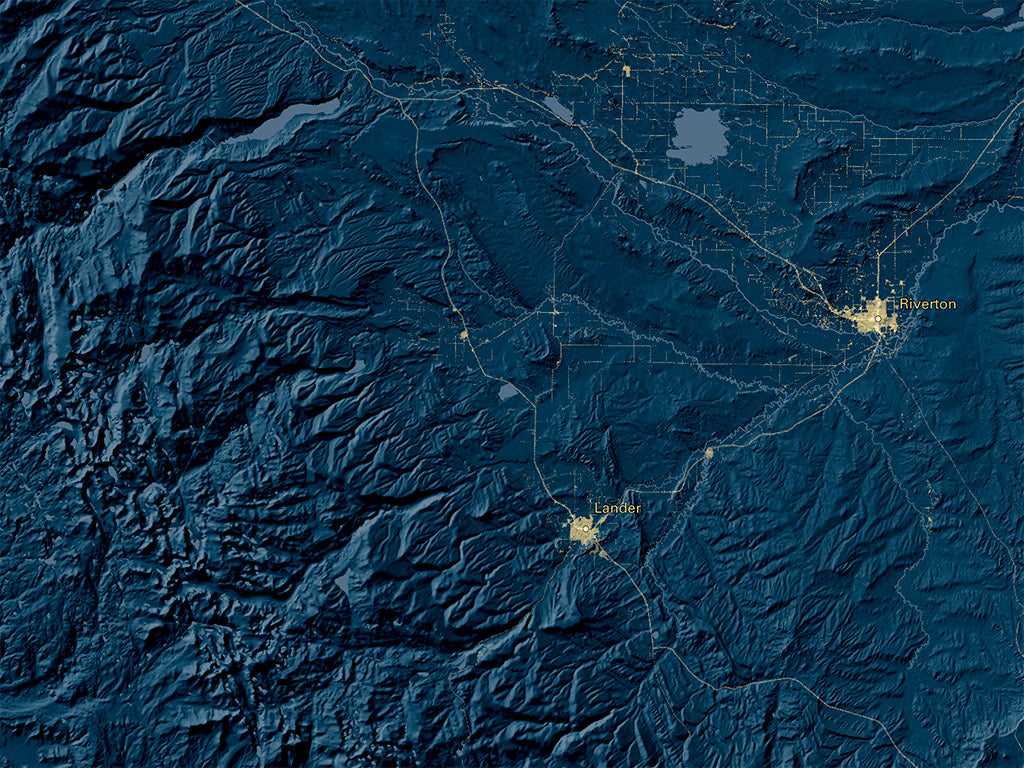 Wyoming at Night Fine Art Print Map