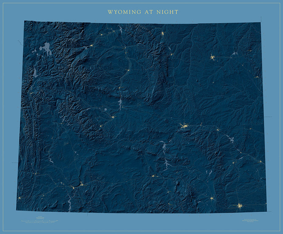Wyoming at Night Fine Art Print Map