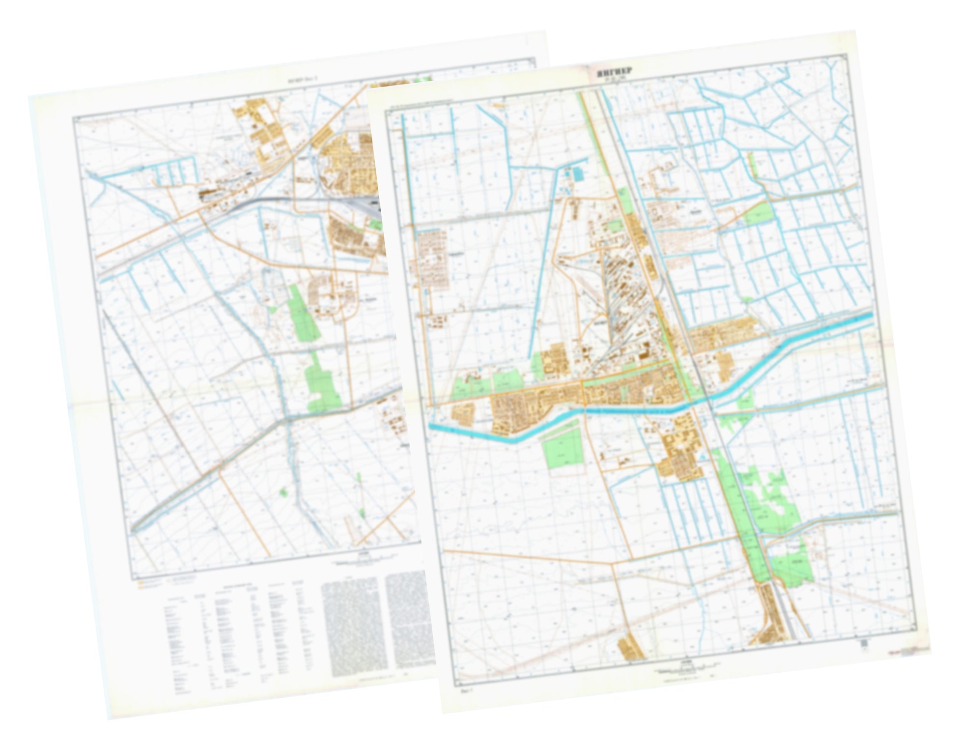 Yangier (Uzbekistan) 2-Sheet Set - Soviet Military City Plans