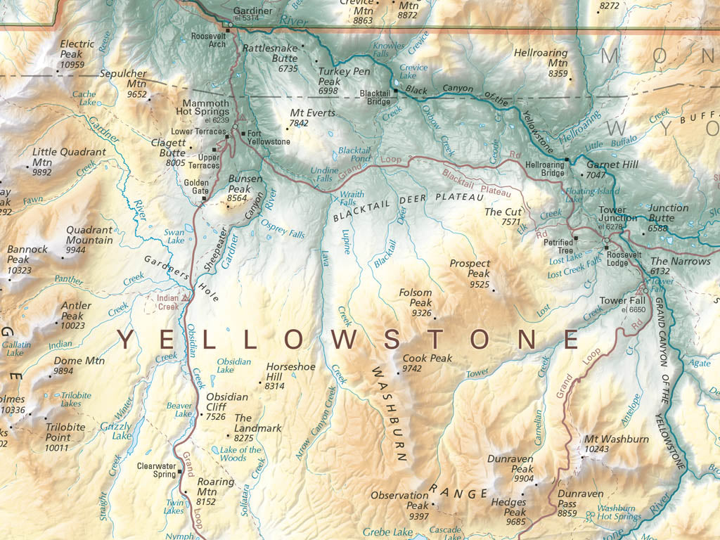 Yellowstone National Park Elevation Tints Fine Art Print Map
